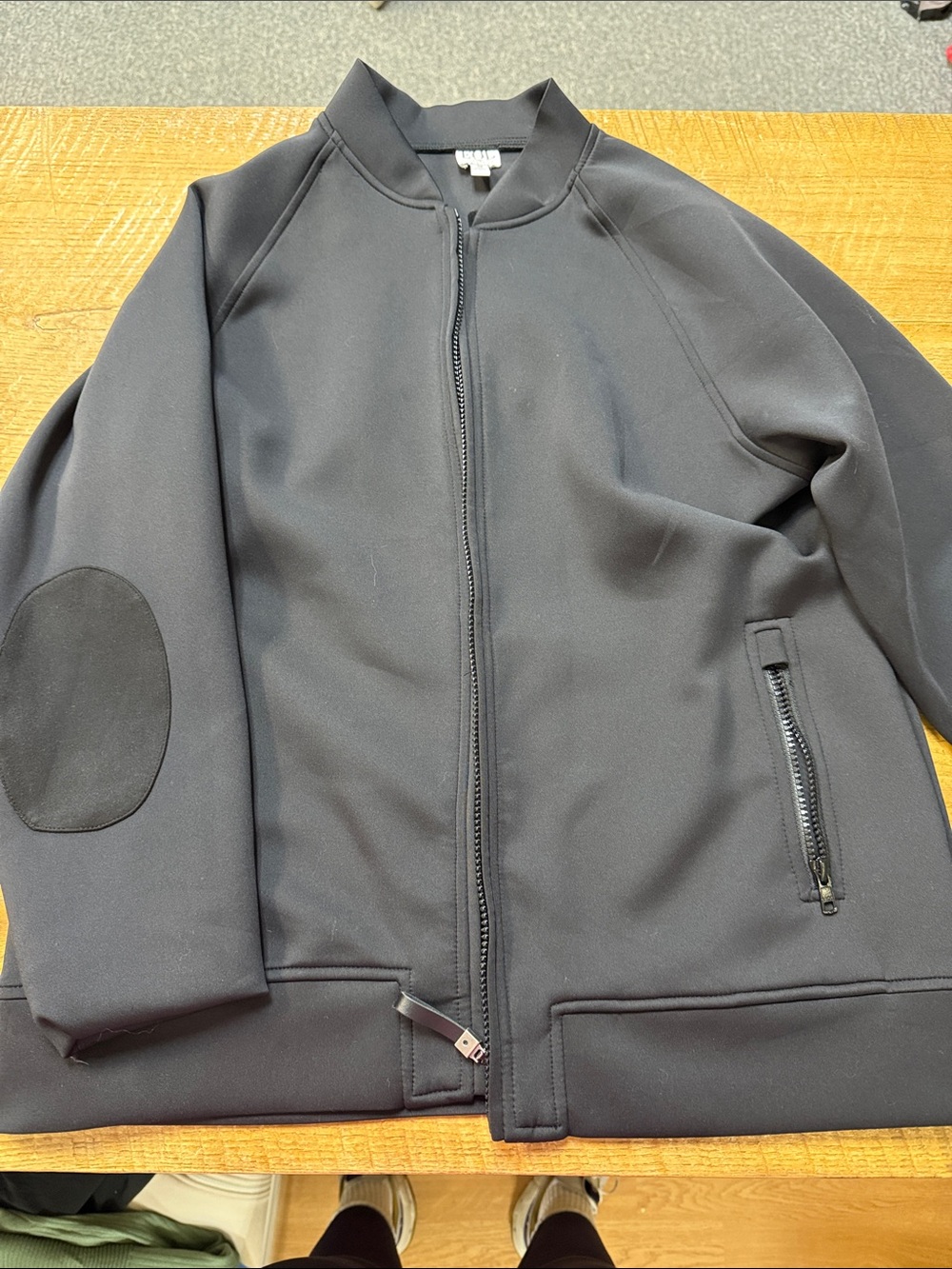 Women’s Black Bomber Jacket with Elbow Patch Detail